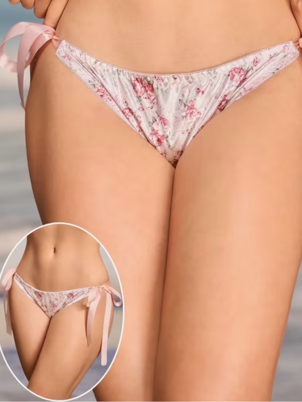 New Floral Satin Side-Tie Panties Pink/Rose Large - Picture 3 of 7